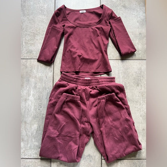 Ardene Pants - Burgundy Two-Piece Lounge Set